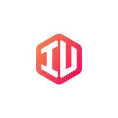 Initial letter iu, rounded hexagon logo, gradient red orange colors