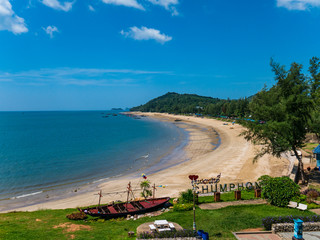 Beautiful view of historical boat  monument on the famous beach, Had Sai Ree Beach, Thailand