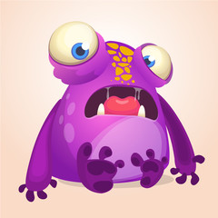 Cute cartoon monster. Halloween vector illustration of violet surprised monster alien