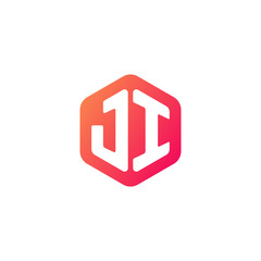 Initial letter ji, rounded hexagon logo, gradient red orange colors