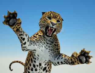 Obraz premium 3d render of a beautiful angry roaring puma with it's paws expanded