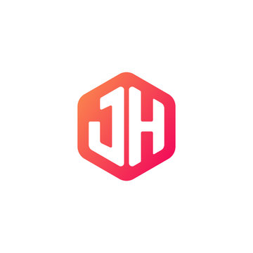 Initial letter jh, rounded hexagon logo, gradient red orange colors