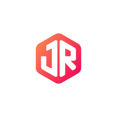 Initial letter jr, rounded hexagon logo, gradient red orange colors
