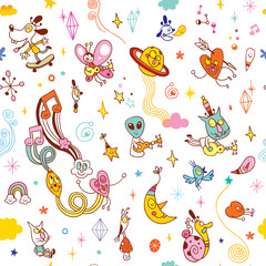 cartoon comic characters fun seamless pattern