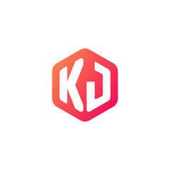 Initial letter kj, rounded hexagon logo, gradient red orange colors