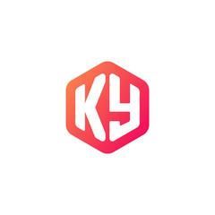 Initial letter ky, rounded hexagon logo, gradient red orange colors