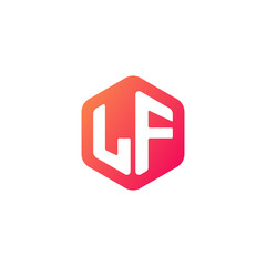 Initial letter lf, rounded hexagon logo, gradient red orange colors