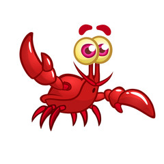 Happy cartoon marine crab with big claws and a smiling face. Vector illustration