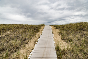 Fototapeta premium Wooden path over dunes at beach.