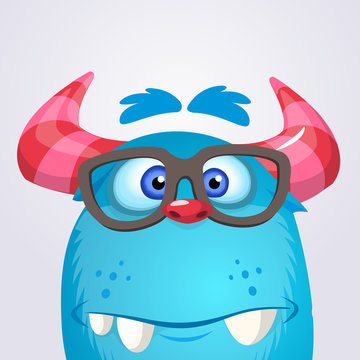 Cartoon yeti monster wearing glasses. Vector illustration of troll or gremlin