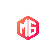 Initial letter mg, rounded hexagon logo, gradient red orange colors