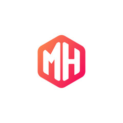 Initial letter mh, rounded hexagon logo, gradient red orange colors