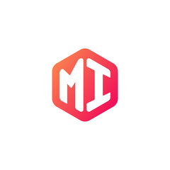 Obraz premium Initial letter mi, rounded hexagon logo, gradient red orange colors