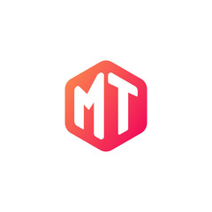 Obraz premium Initial letter mt, rounded hexagon logo, gradient red orange colors
