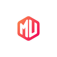 Initial letter mu, rounded hexagon logo, gradient red orange colors