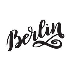 Fototapeta na wymiar Berlin hand drawn lettering. Vector lettering illustration isolated on white. Template for Traditional German Oktoberfest bier festival