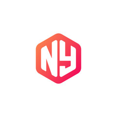 Initial letter ny, rounded hexagon logo, gradient red orange colors
