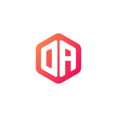 Initial letter oa, rounded hexagon logo, gradient red orange colors