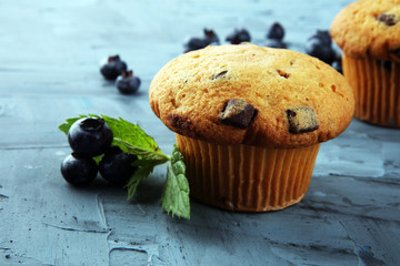 freshly baked blueberry muffins. cupcakes with blueberries