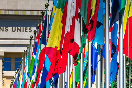 Leinwandbilder National Flags At The Entrance In UN Office At Geneva,  Switzerland-Deyan