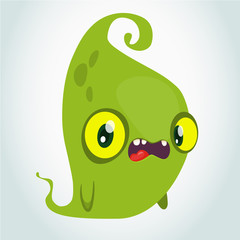 Funny green cartoon monster. Halloween vector illustration
