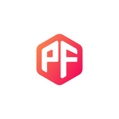 Initial letter pf, rounded hexagon logo, gradient red orange colors	
 
