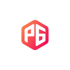 Initial letter pg, rounded hexagon logo, gradient red orange colors	
 
