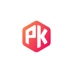 Initial letter pk, rounded hexagon logo, gradient red orange colors	
 
