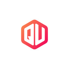 Initial letter qu, rounded hexagon logo, gradient red orange colors	
 
