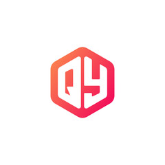 Initial letter qy, rounded hexagon logo, gradient red orange colors	
 
