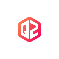 Initial letter qz, rounded hexagon logo, gradient red orange colors	
 

