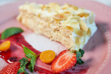 Tiramisu dessert on wooden table. Top view with copy space jpg
