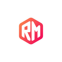 Initial letter rm, rounded hexagon logo, gradient red orange colors	
 
