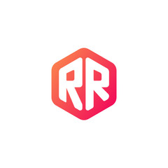 Initial letter rr, rounded hexagon logo, gradient red orange colors	
 
