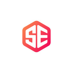 Initial letter se, rounded hexagon logo, gradient red orange colors	
 
