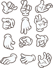 Cartoon hands making different gestures. Vector clip art illustration. Each on a separate layer.