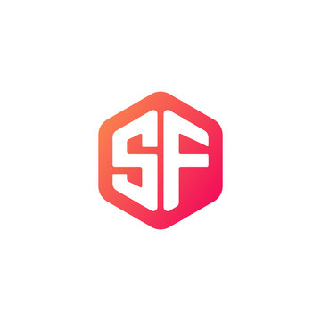 Initial letter sf, rounded hexagon logo, gradient red orange colors	
 
