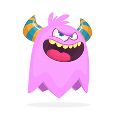 Angry cartoon monster with horns. Angry monster expression. Halloween vector illustration