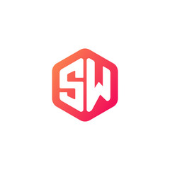Initial letter sw, rounded hexagon logo, gradient red orange colors	
 
