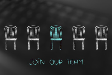 Join ou Team, colorful chair representing a vacancy in the company