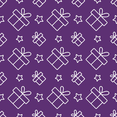 Materiał do szycia gift present with stars line pattern white on purple
