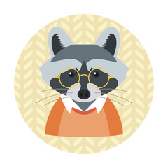 Hipster raccoon with glasses