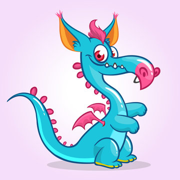 Happy cartoon dragon. Vector illustration of dragon monster mascot with small wings