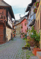 Fototapeta na wymiar Street of Eguisheim - Alsace - France