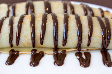 Crepes with chocolate topping