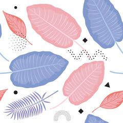 tropical leaf seamless pattern with memphis style