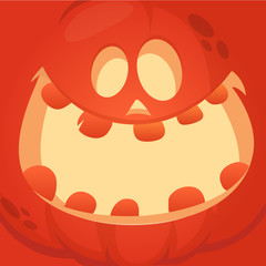 Cartoon Jack-o-Lantern face. Halloween vector illustration of curved pumpkin character