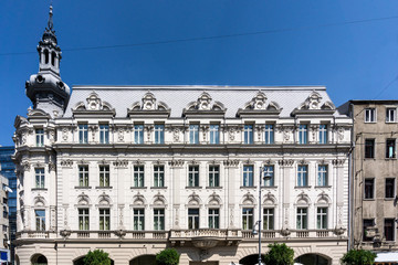antique building view in Old Town Bucharest, Romanian