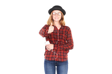 Portrait of teenage girl listening to music on smartphone