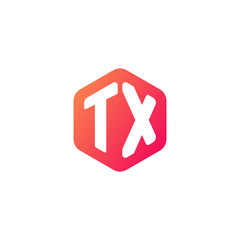 Initial letter tx, rounded hexagon logo, gradient red orange colors	
 
